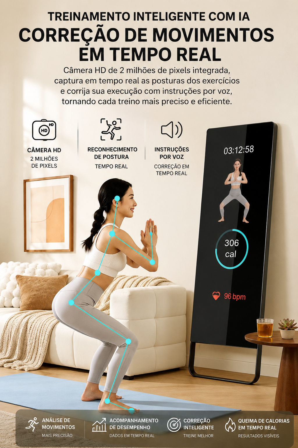Espelho Fitness Inteligente com IA – Treinamento Interativo em Tempo Real 5
